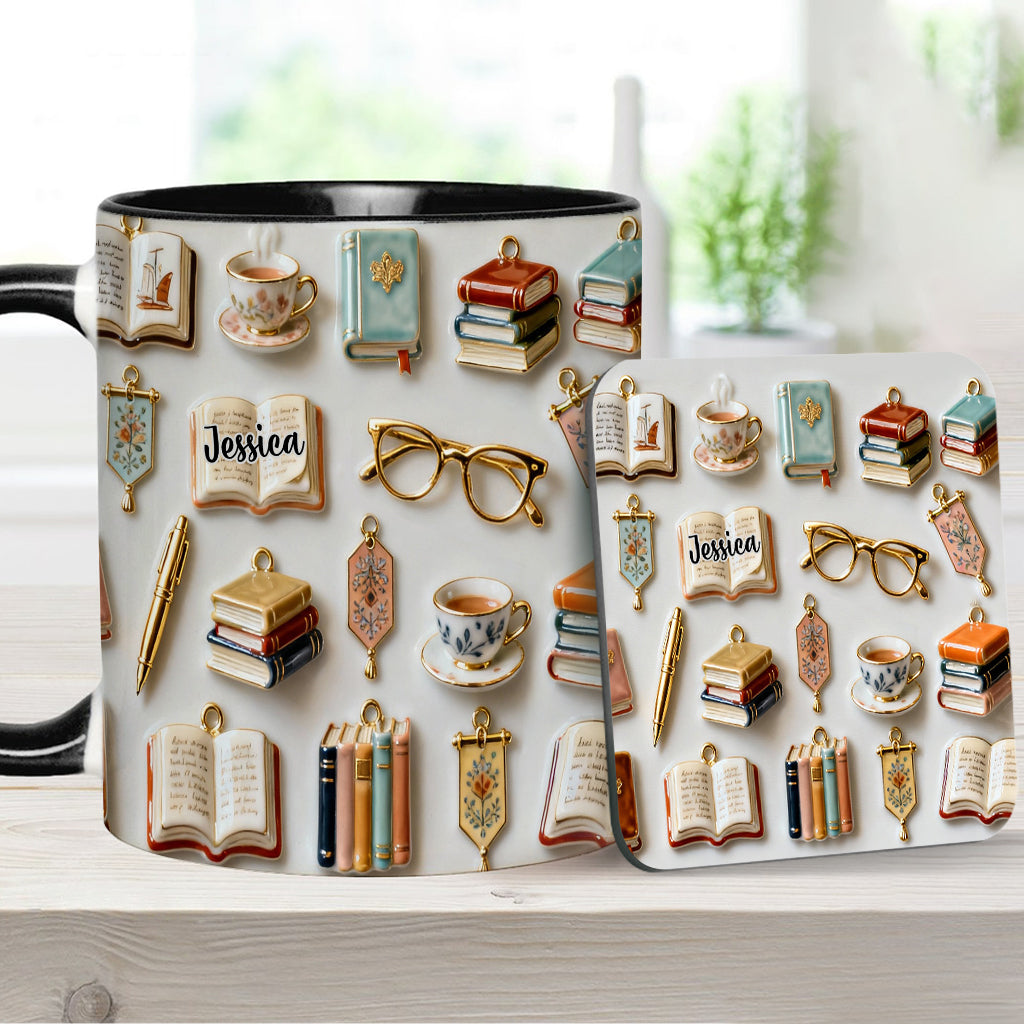 Une fille qui aime les livres - Mug et sous-verre personnalisés avec motif livre