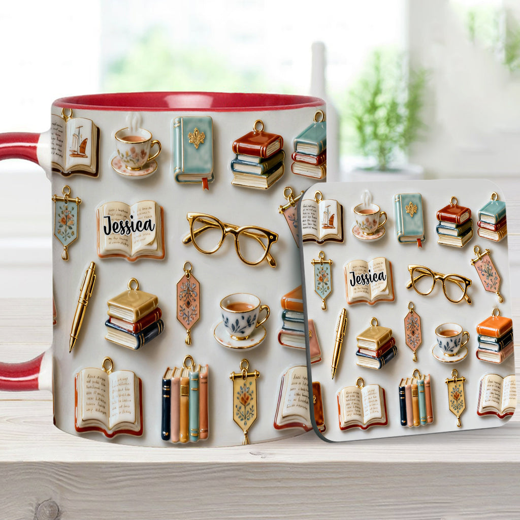 Une fille qui aime les livres - Mug et sous-verre personnalisés avec motif livre
