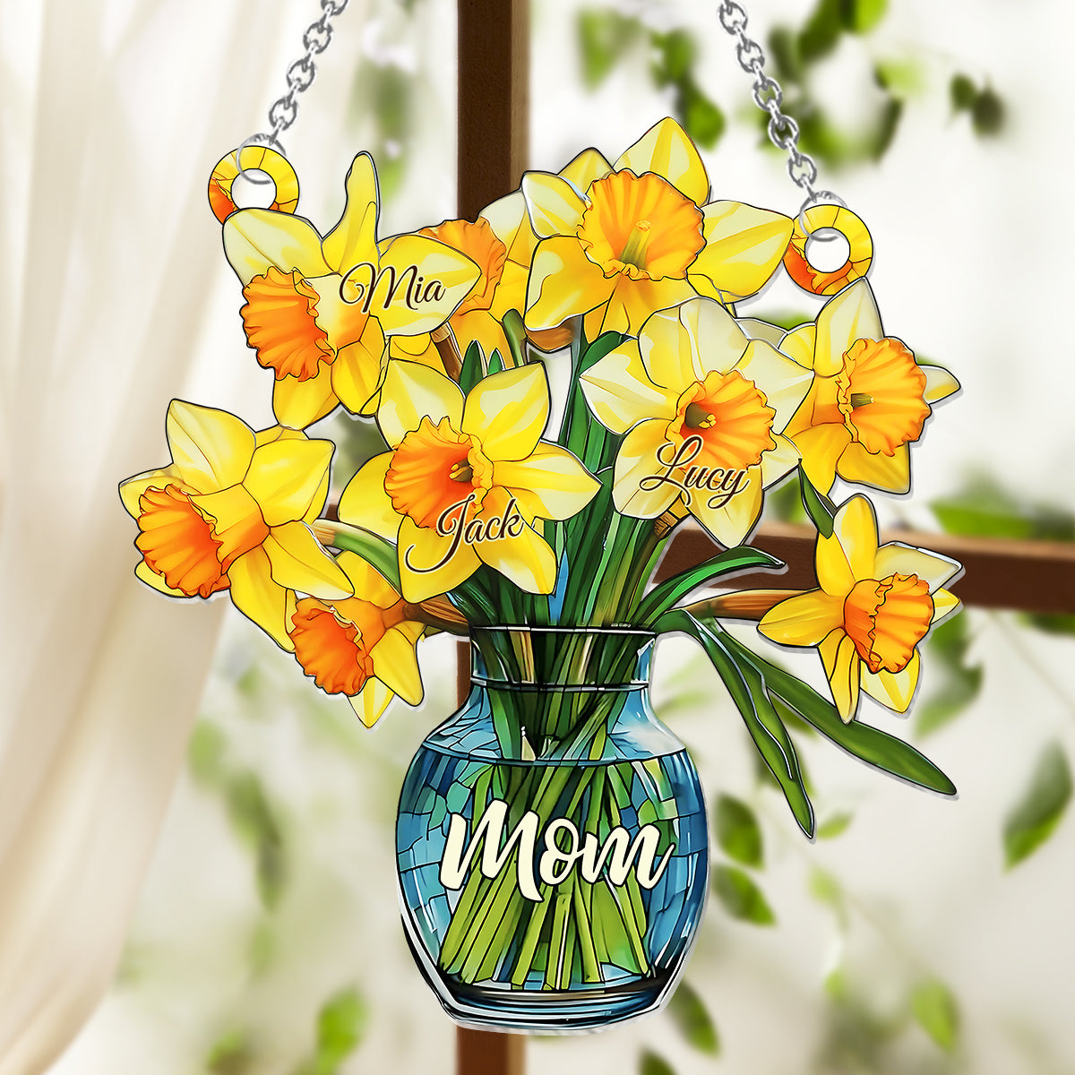 Mom’s Blossom - Personalized Mother Window Hanging Suncatcher Ornament