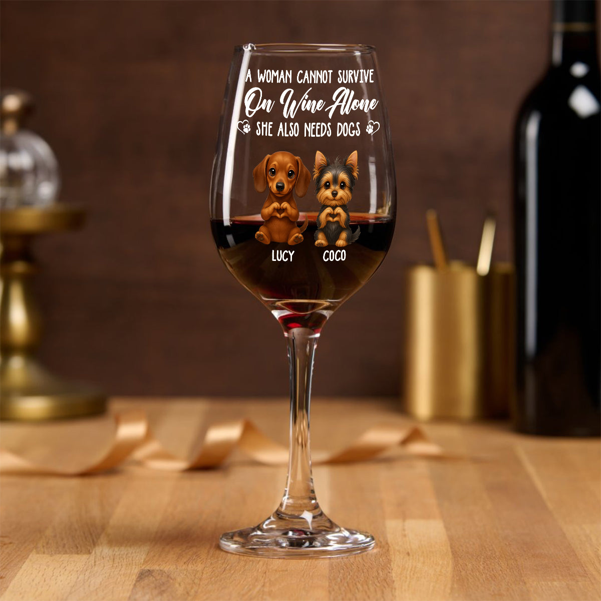 A Woman Cannot Survive On Wine Alone She Also Needs Dog/ Cat - Personalized Dog Wine Glass With Long Stem