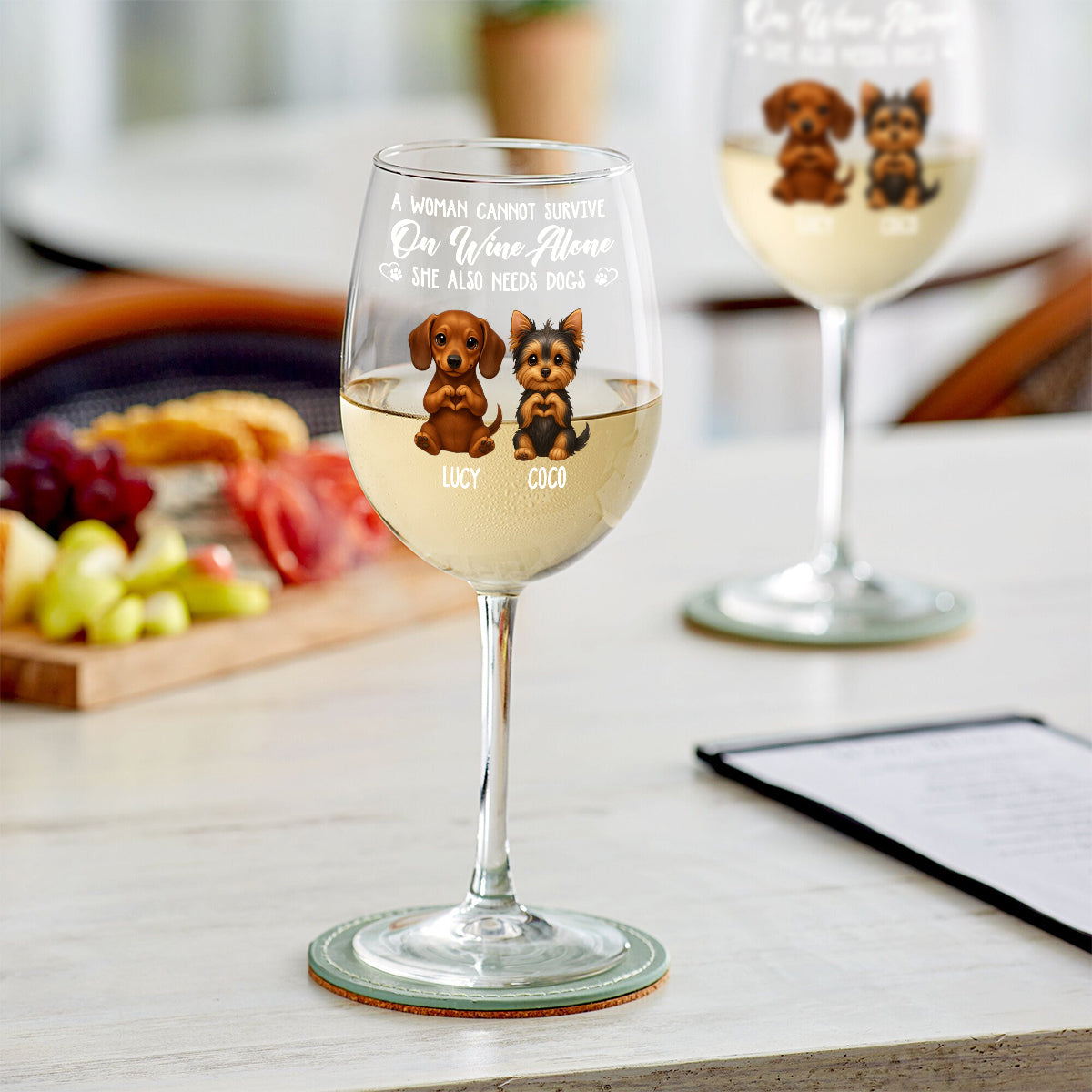 A Woman Cannot Survive On Wine Alone She Also Needs Dog/ Cat - Personalized Dog Wine Glass With Long Stem