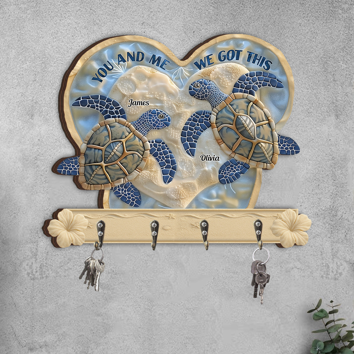 Couple Turtle You And Me - Personalized Turtle Custom Shaped Key Rack