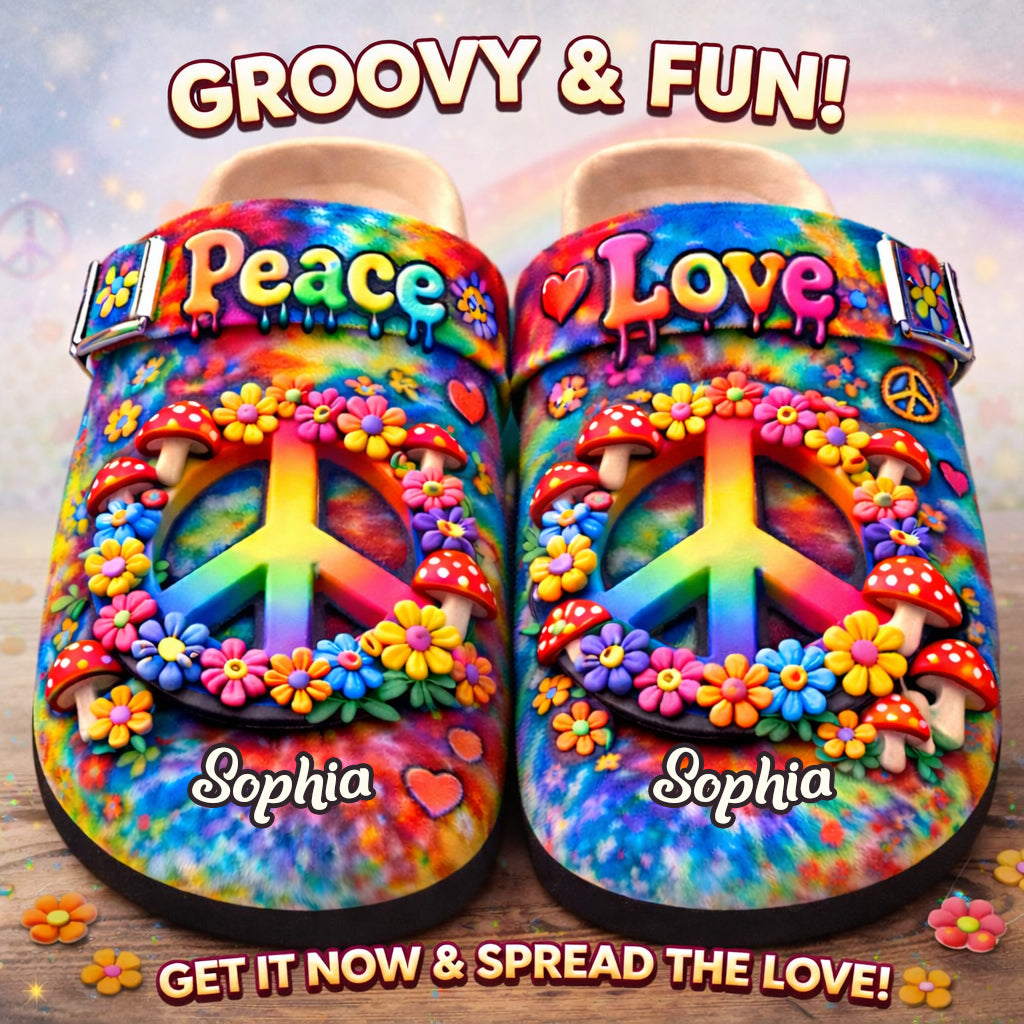 Style hippie, paix et amour hippie - Sabots hippies personnalisés avec soutien de la voûte plantaire