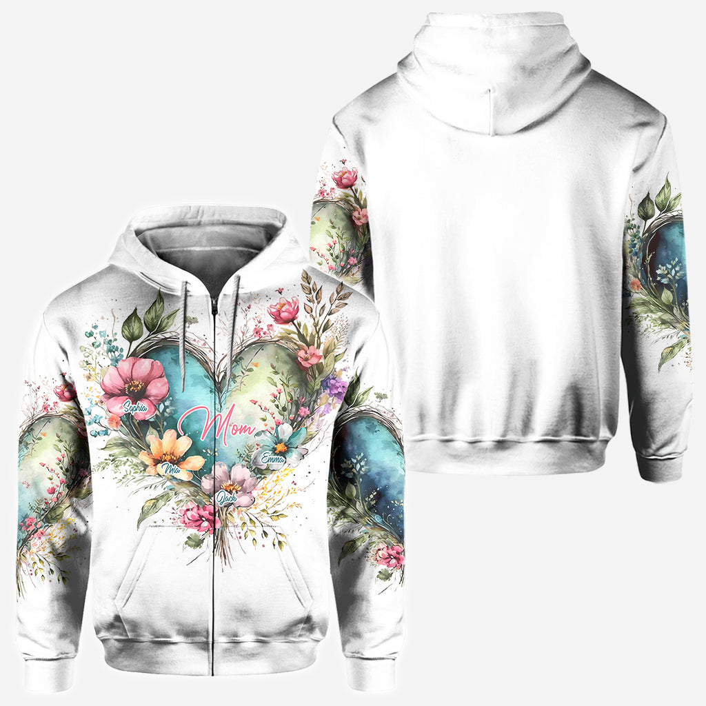 Fleurs de maman et grand-mère - T-shirt personnalisé intégral pour maman