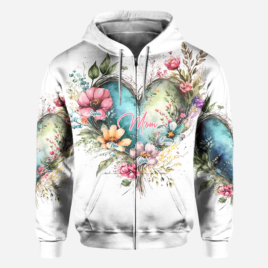 Fleurs de maman et grand-mère - T-shirt personnalisé intégral pour maman