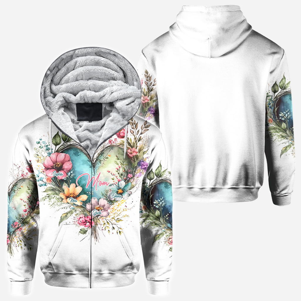 Fleurs de maman et grand-mère - T-shirt personnalisé intégral pour maman