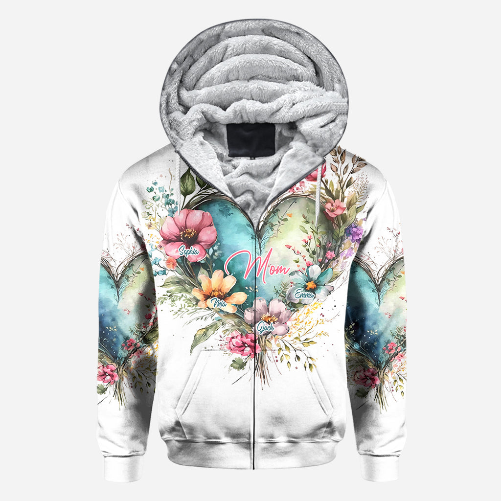 Fleurs de maman et grand-mère - T-shirt personnalisé intégral pour maman