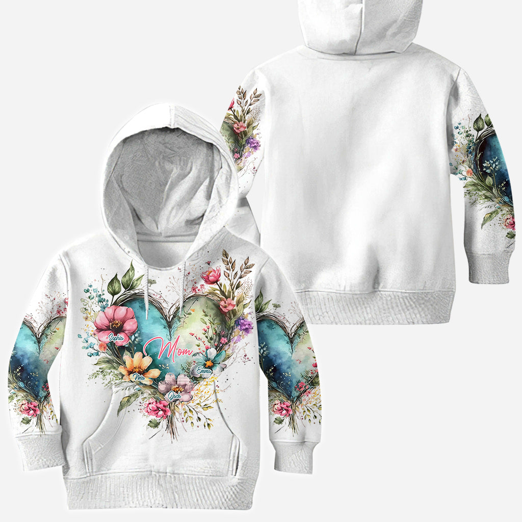 Fleurs de maman et grand-mère - T-shirt personnalisé intégral pour maman