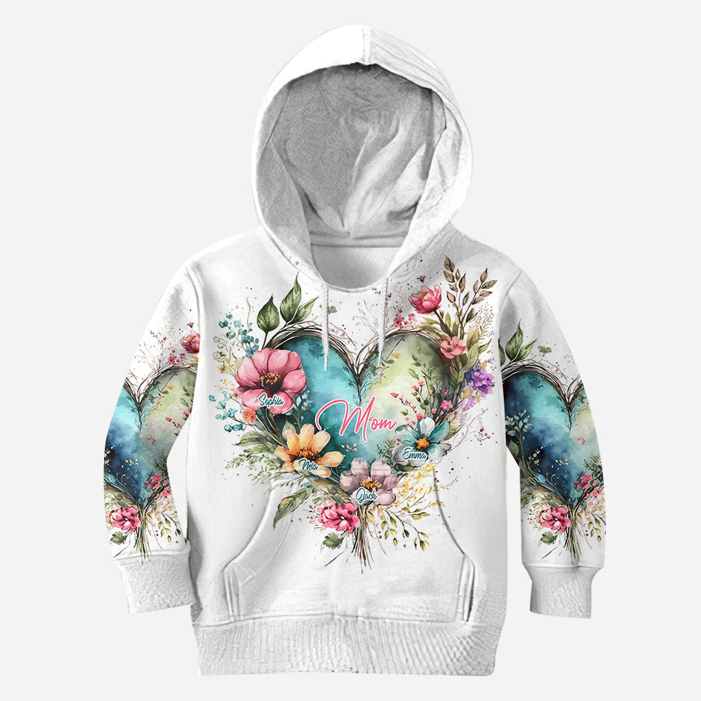 Fleurs de maman et grand-mère - T-shirt personnalisé intégral pour maman