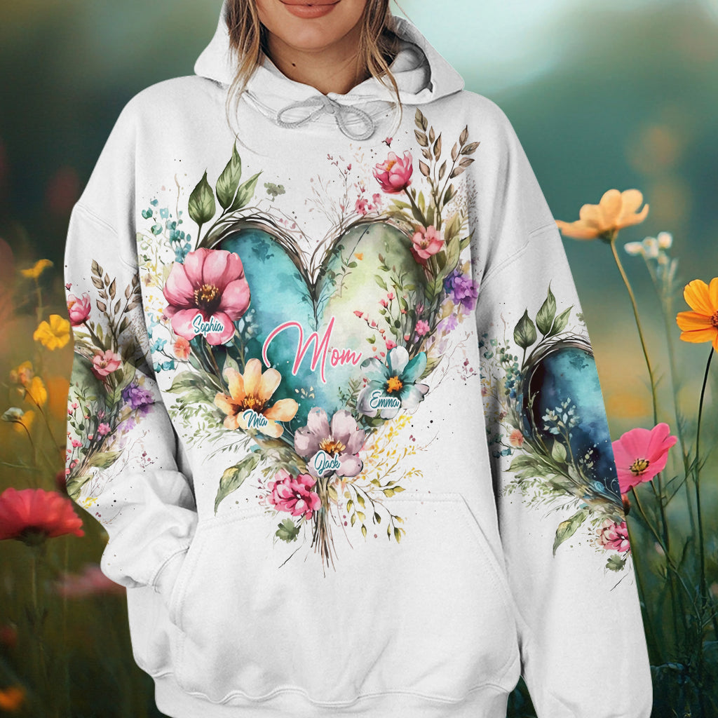 Fleurs de maman et grand-mère - T-shirt personnalisé intégral pour maman