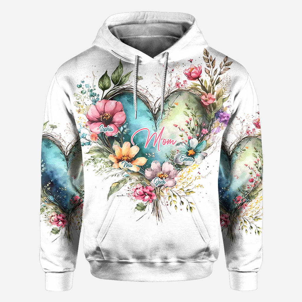 Fleurs de maman et grand-mère - T-shirt personnalisé intégral pour maman