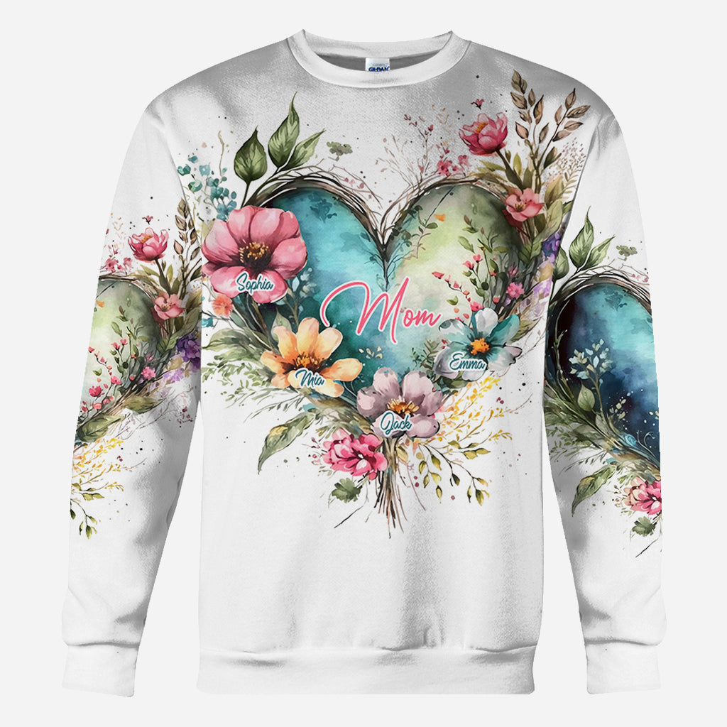 Fleurs de maman et grand-mère - T-shirt personnalisé intégral pour maman