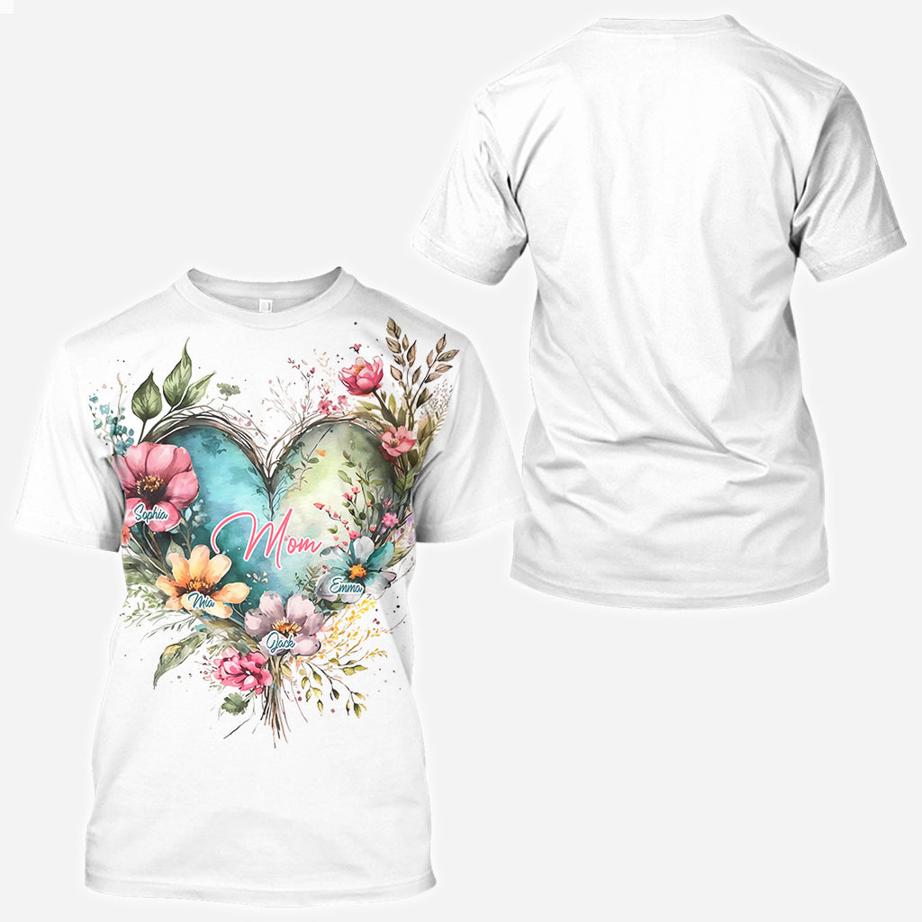 Fleurs de maman et grand-mère - T-shirt personnalisé intégral pour maman