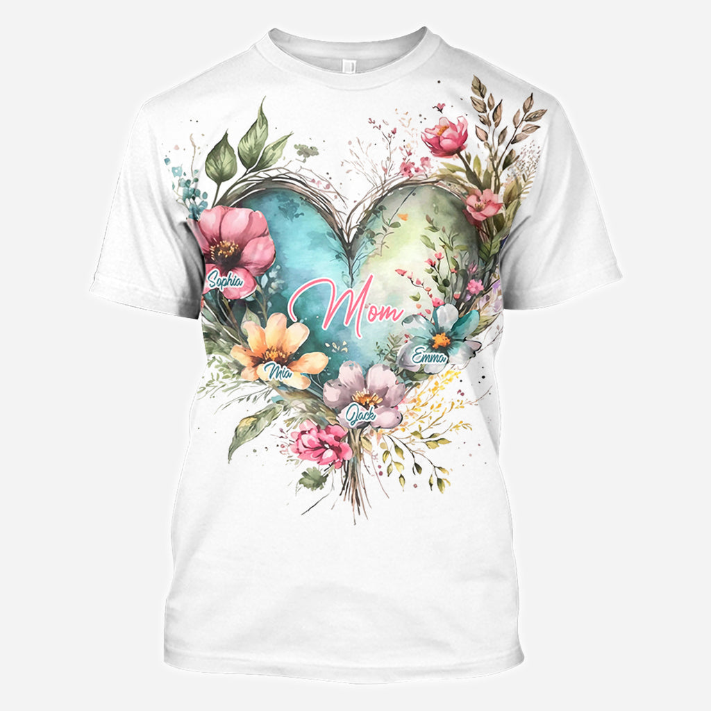 Fleurs de maman et grand-mère - T-shirt personnalisé intégral pour maman