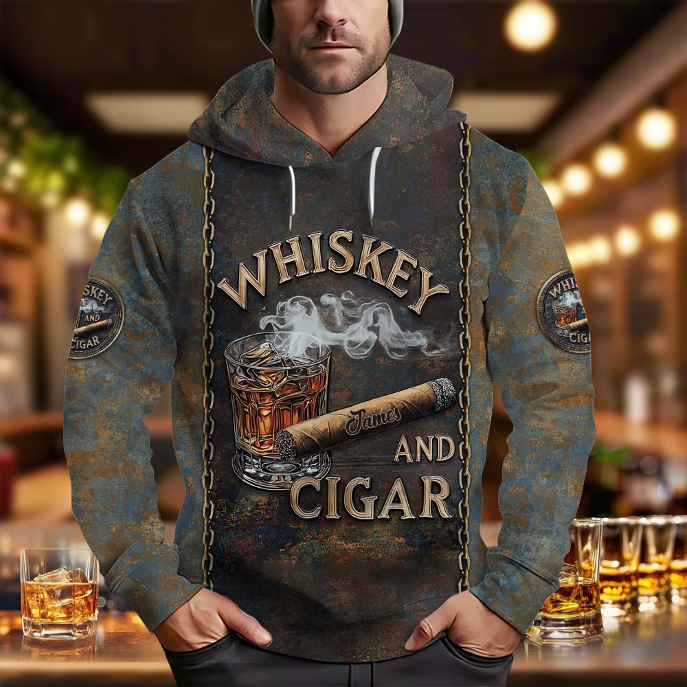 Whisky et cigares - T-shirt personnalisé avec motif whisky intégral