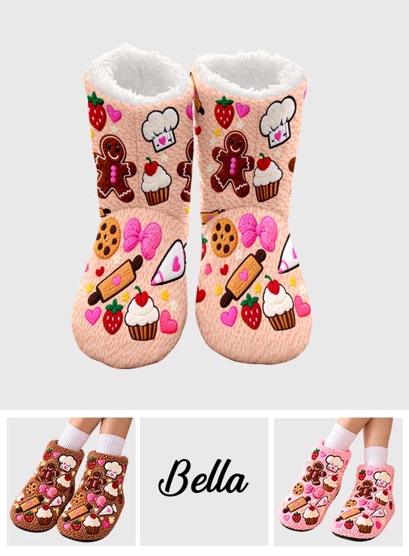Baking Lovers Gift - Personalized Baking Faux Fur Boot Slippers