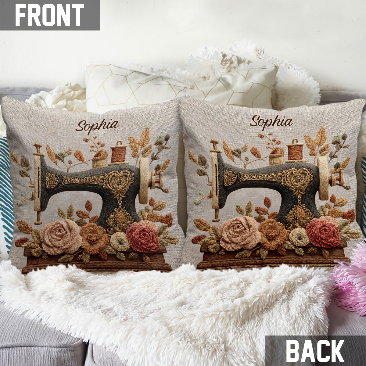 J'adore coudre - Coussin décoratif personnalisé sur le thème de la couture