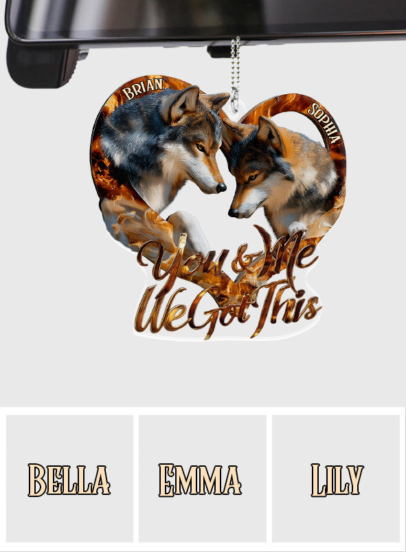 Toi et moi, on gère ! - Ornement de voiture transparent personnalisé en forme de loup