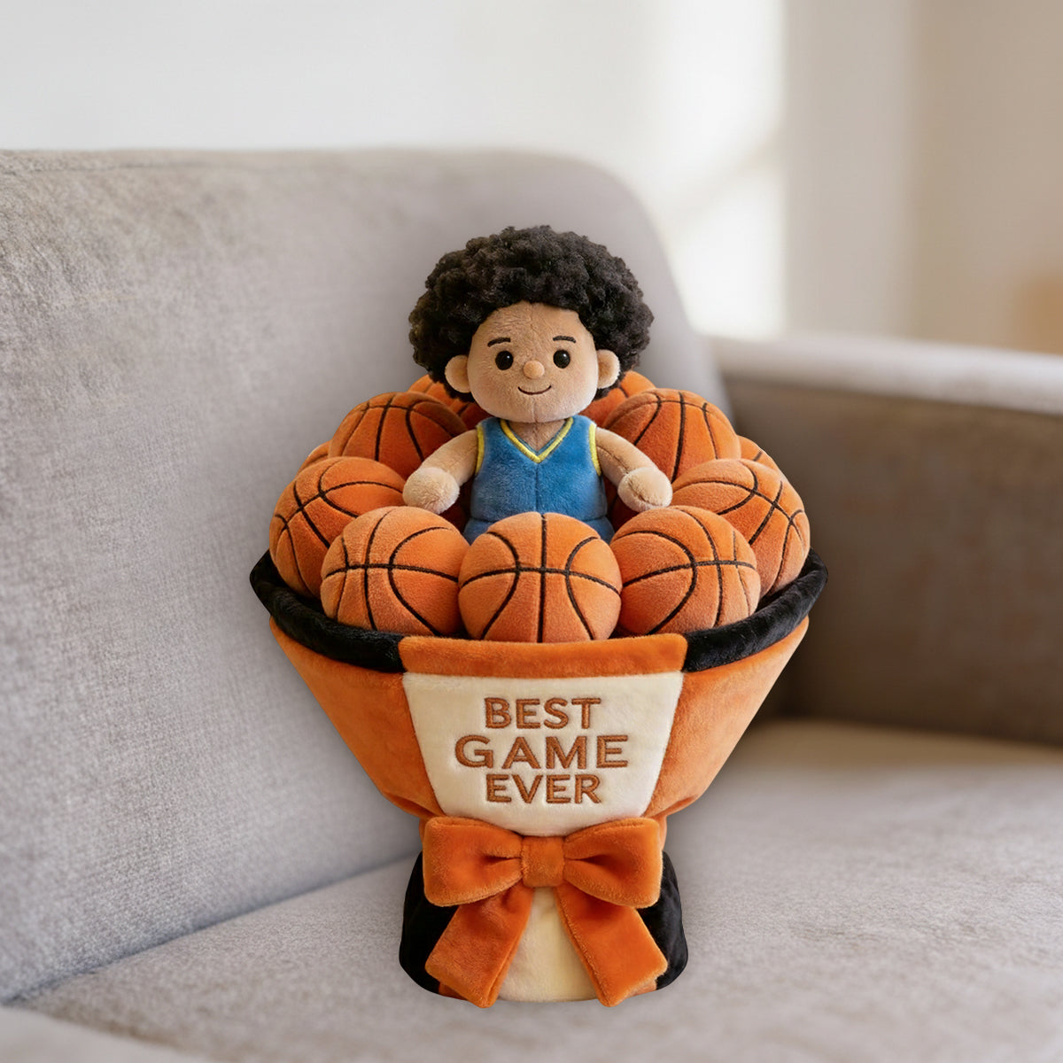 Bouquet de peluches de basketball personnalisé - Coussin en fausse fourrure premium personnalisé sur le thème du basketball