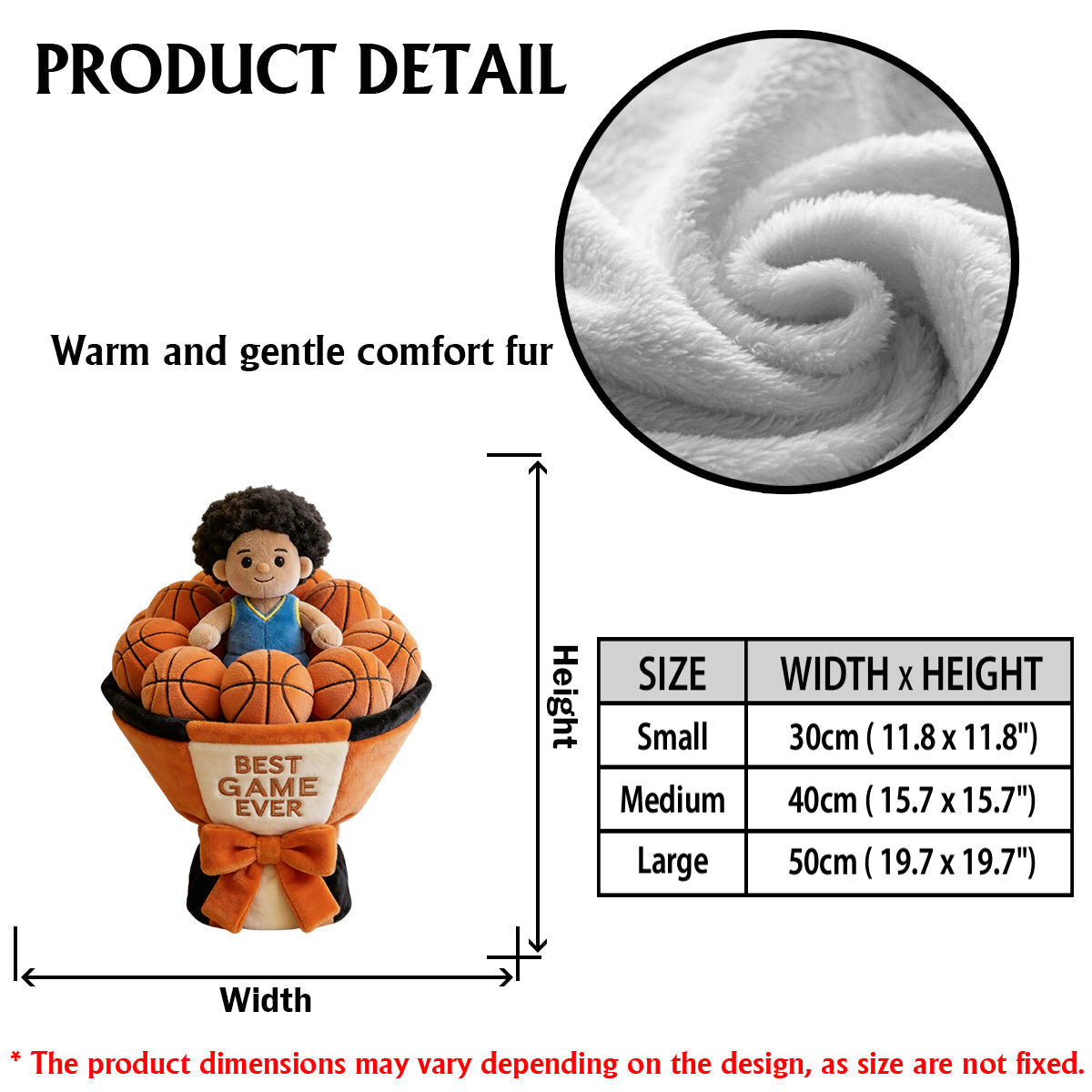 Bouquet de peluches de basketball personnalisé - Coussin en fausse fourrure premium personnalisé sur le thème du basketball
