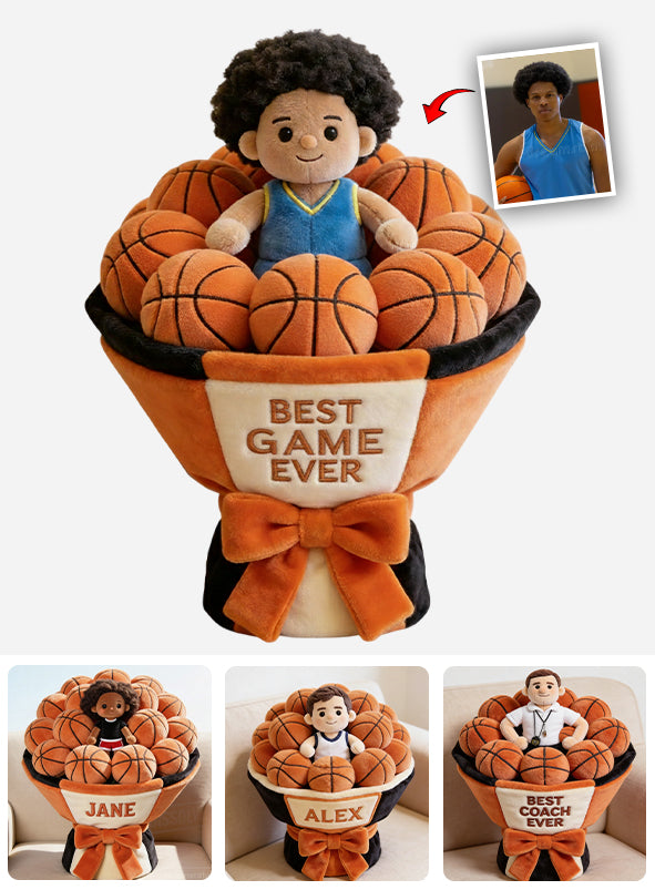 Bouquet de peluches de basketball personnalisé - Coussin en fausse fourrure premium personnalisé sur le thème du basketball
