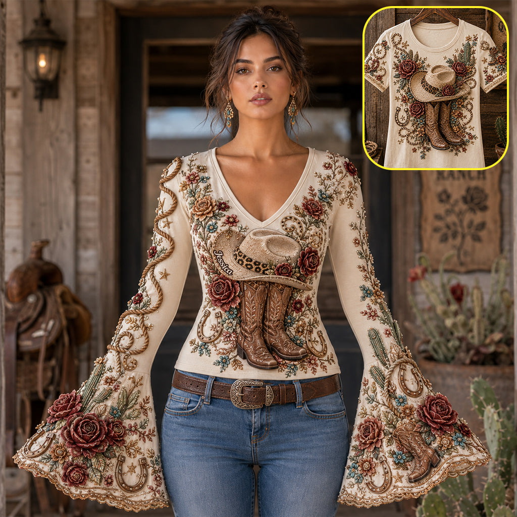 Rodeo Romance - Personalized Cowgirl All Over Shirt