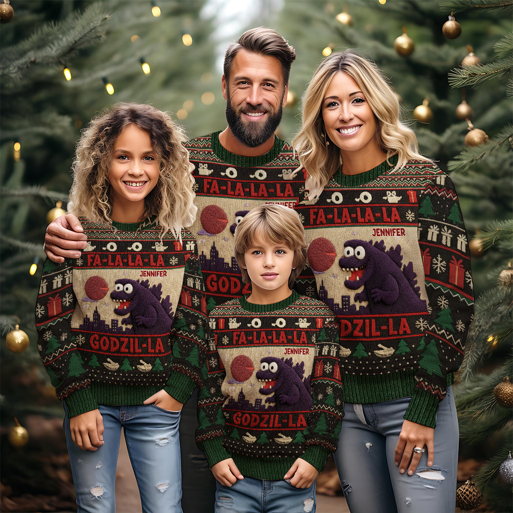 Pull de Noël Godzilla Falala - Pull de Noël Monstre Géant Personnalisé