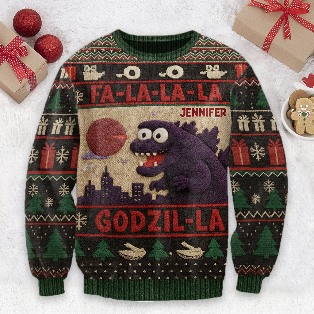Pull de Noël Godzilla Falala - Pull de Noël Monstre Géant Personnalisé