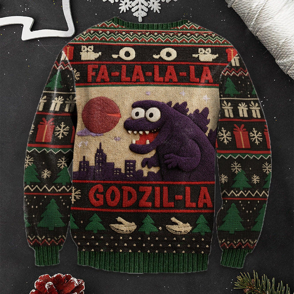 Pull de Noël Godzilla Falala - Pull de Noël Monstre Géant Personnalisé