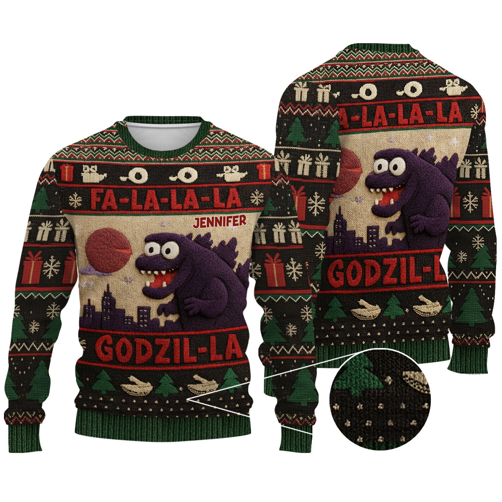 Pull de Noël Godzilla Falala - Pull de Noël Monstre Géant Personnalisé