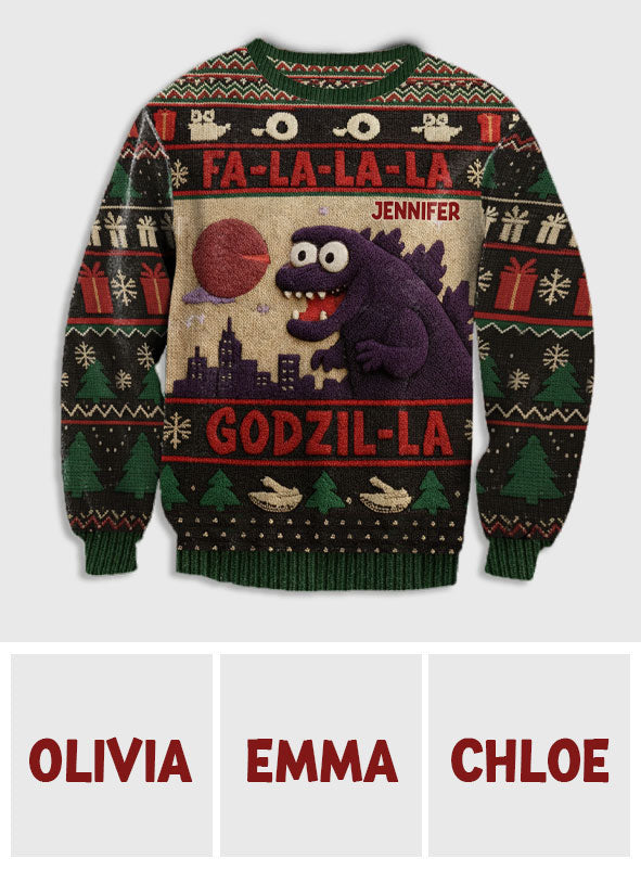 Pull de Noël Godzilla Falala - Pull de Noël Monstre Géant Personnalisé