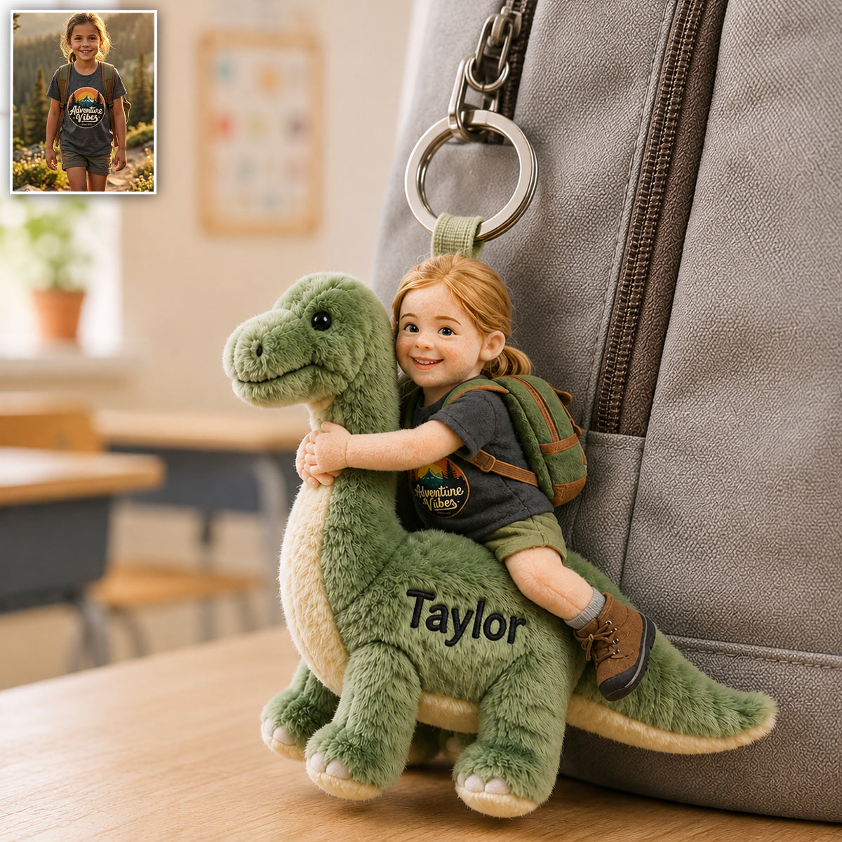 Dino Rider - Personalized Kid Plush Keychain