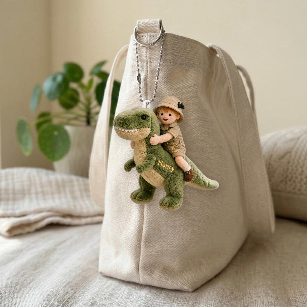 Dino Rider - Personalized Kid Plush Keychain