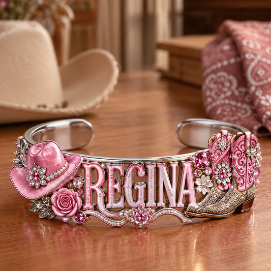 Bottes de Cowgirl Roses - Bracelet Personnalisé en Aluminium