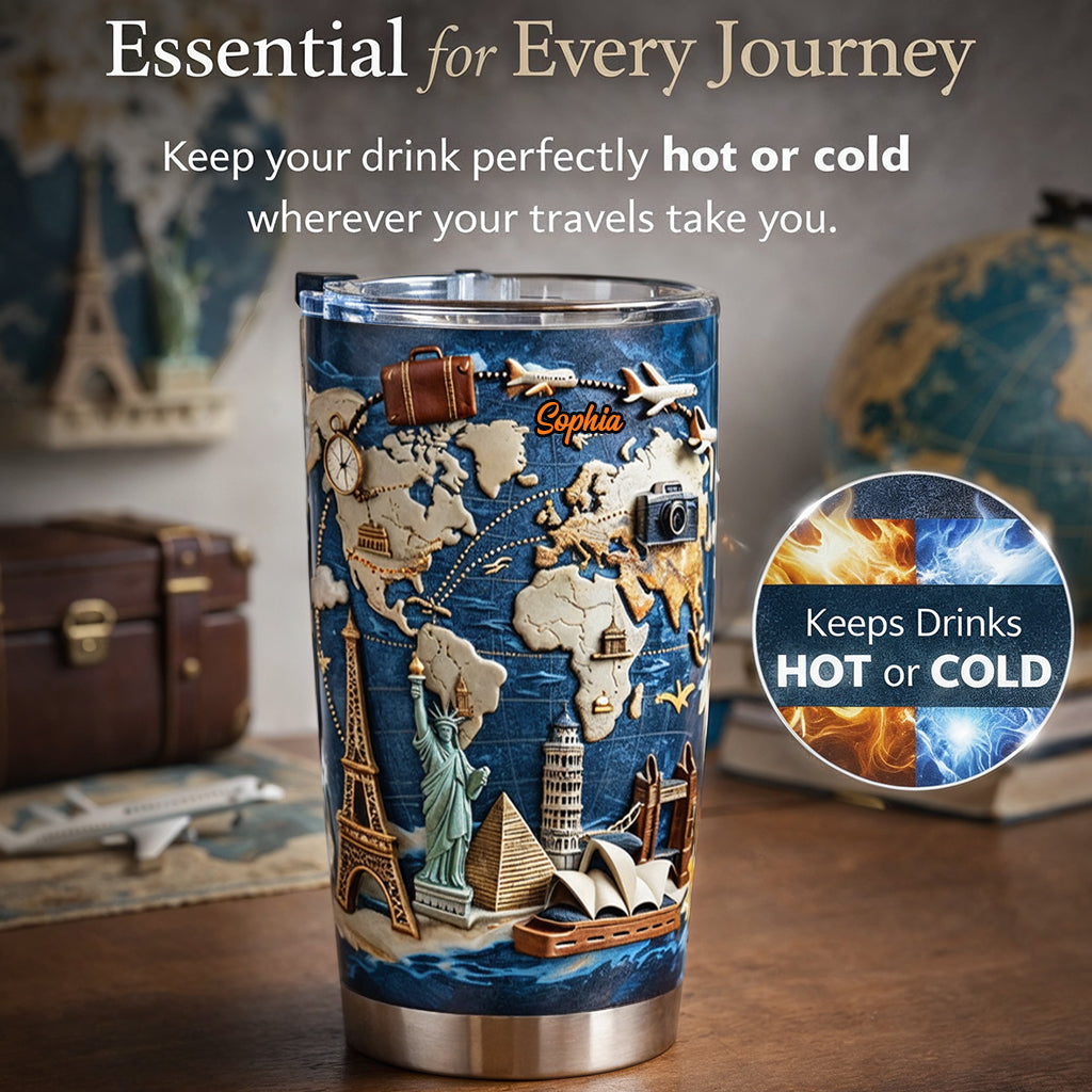 Gobelet isotherme de voyage personnalisé « J’adore voyager »