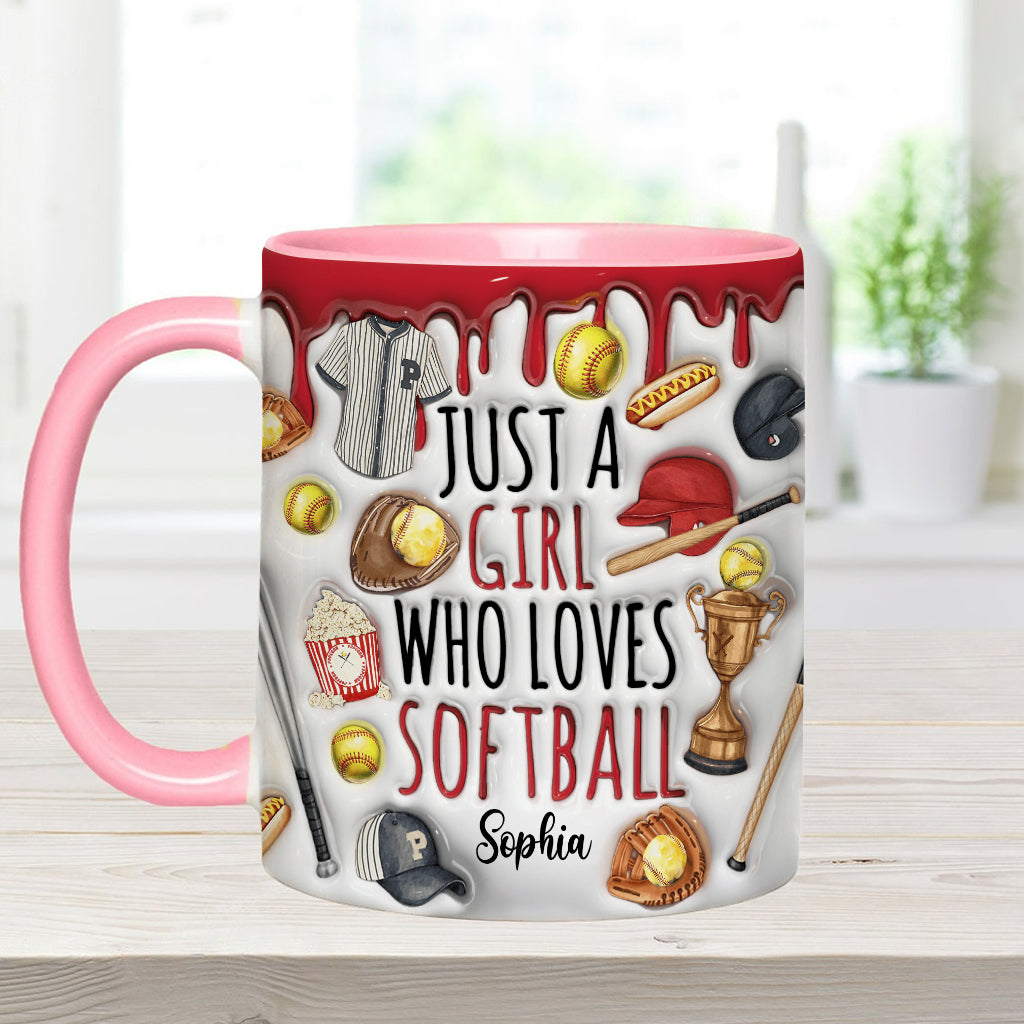 Just A Girl Who Loves Softball - Personalized Softball Accent Mug
