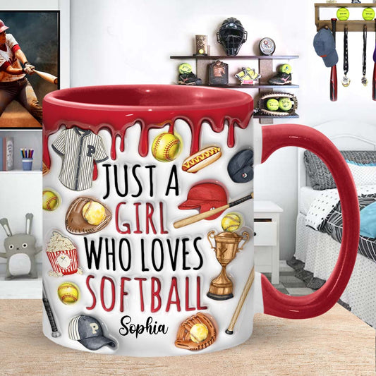 Mug personnalisé « Juste une fille qui adore le softball »