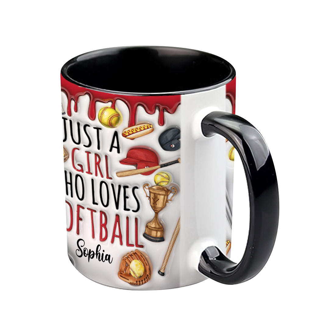 Just A Girl Who Loves Softball - Personalized Softball Accent Mug