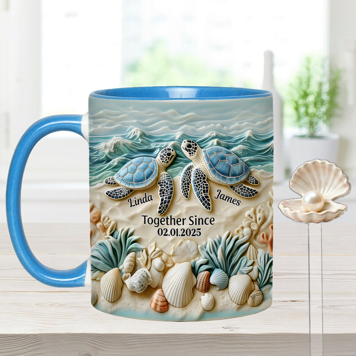 Couple de tortues - Mug personnalisé avec agitateurs en acrylique