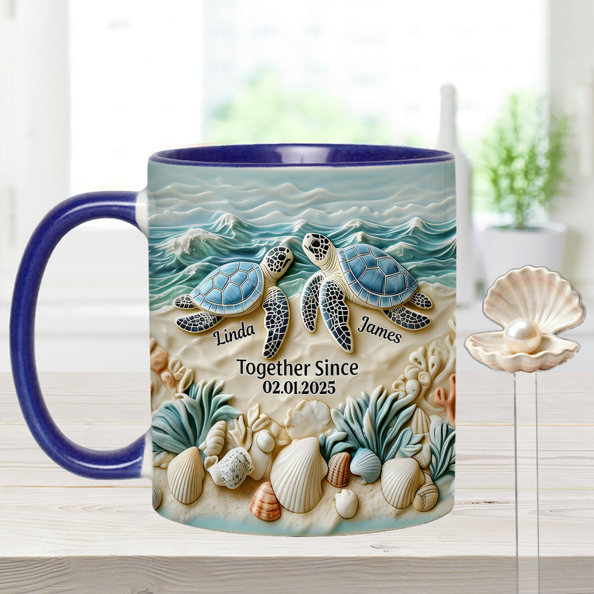 Couple de tortues - Mug personnalisé avec agitateurs en acrylique