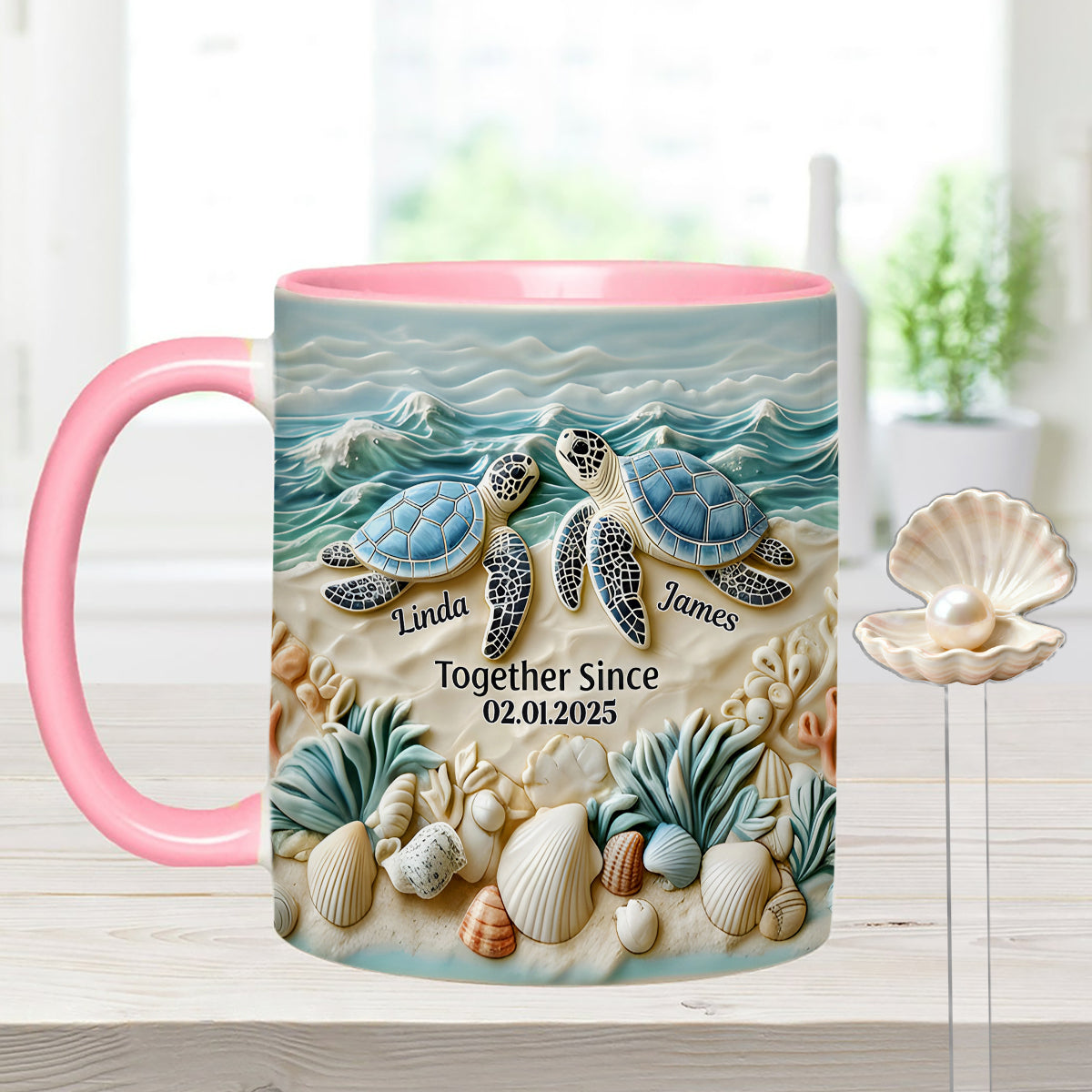 Couple de tortues - Mug personnalisé avec agitateurs en acrylique