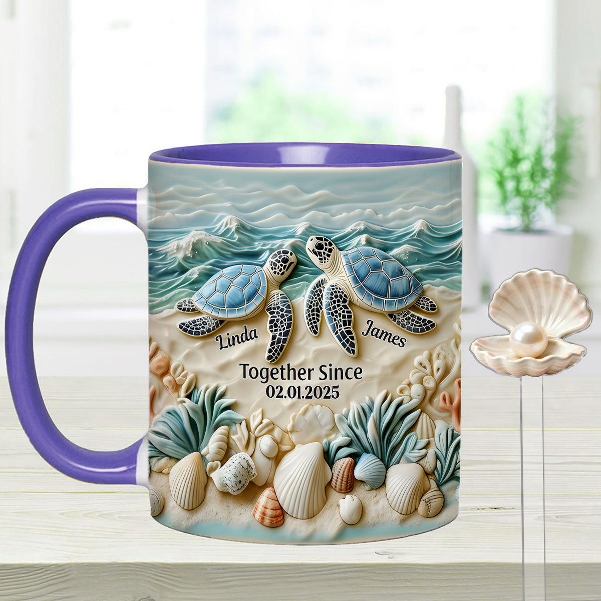 Couple de tortues - Mug personnalisé avec agitateurs en acrylique