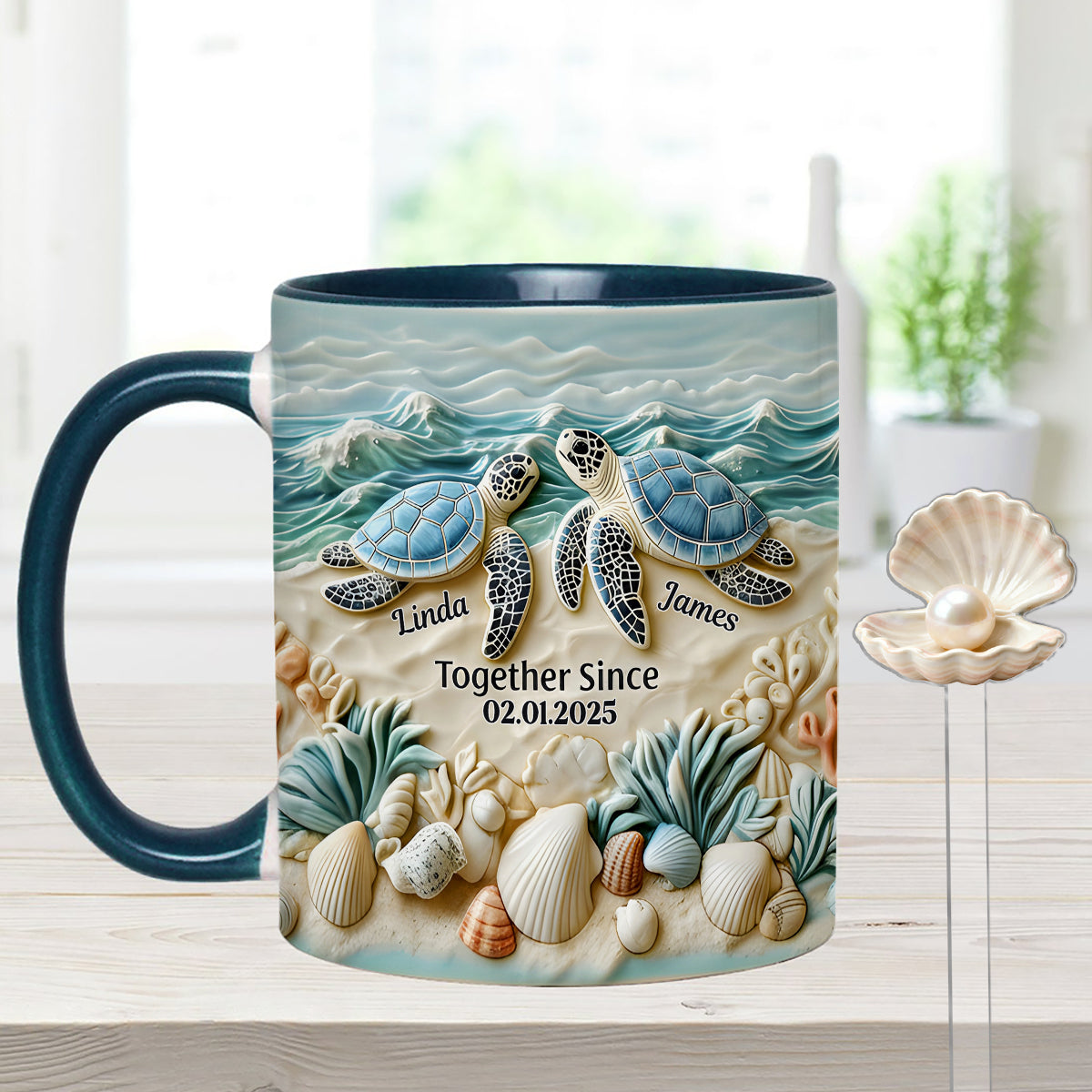 Couple de tortues - Mug personnalisé avec agitateurs en acrylique