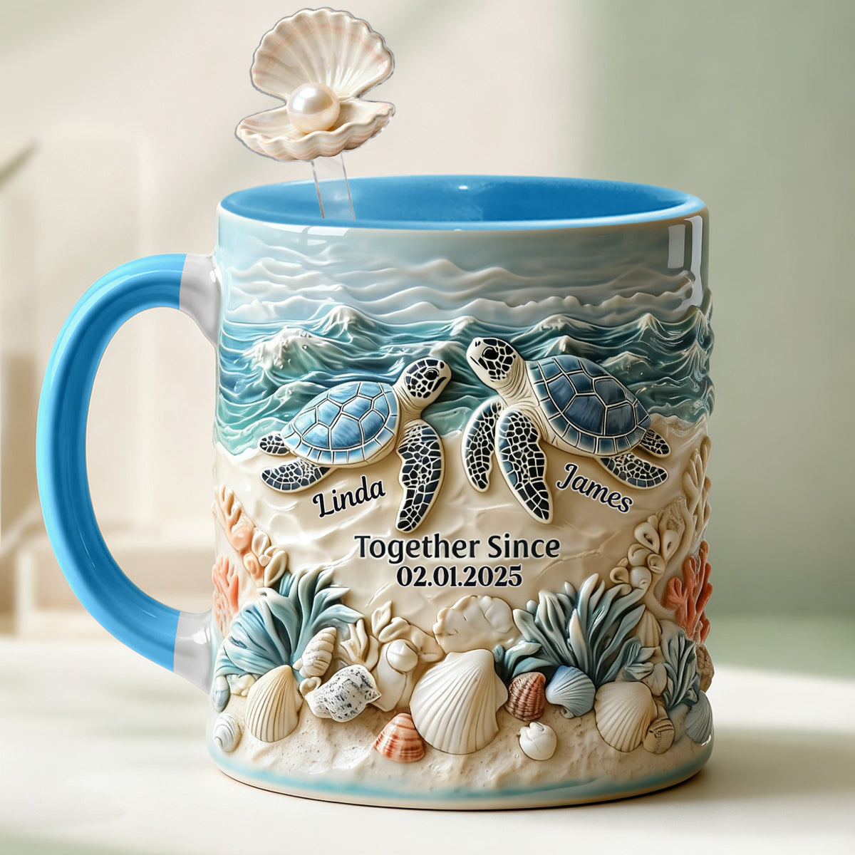 Couple de tortues - Mug personnalisé avec agitateurs en acrylique