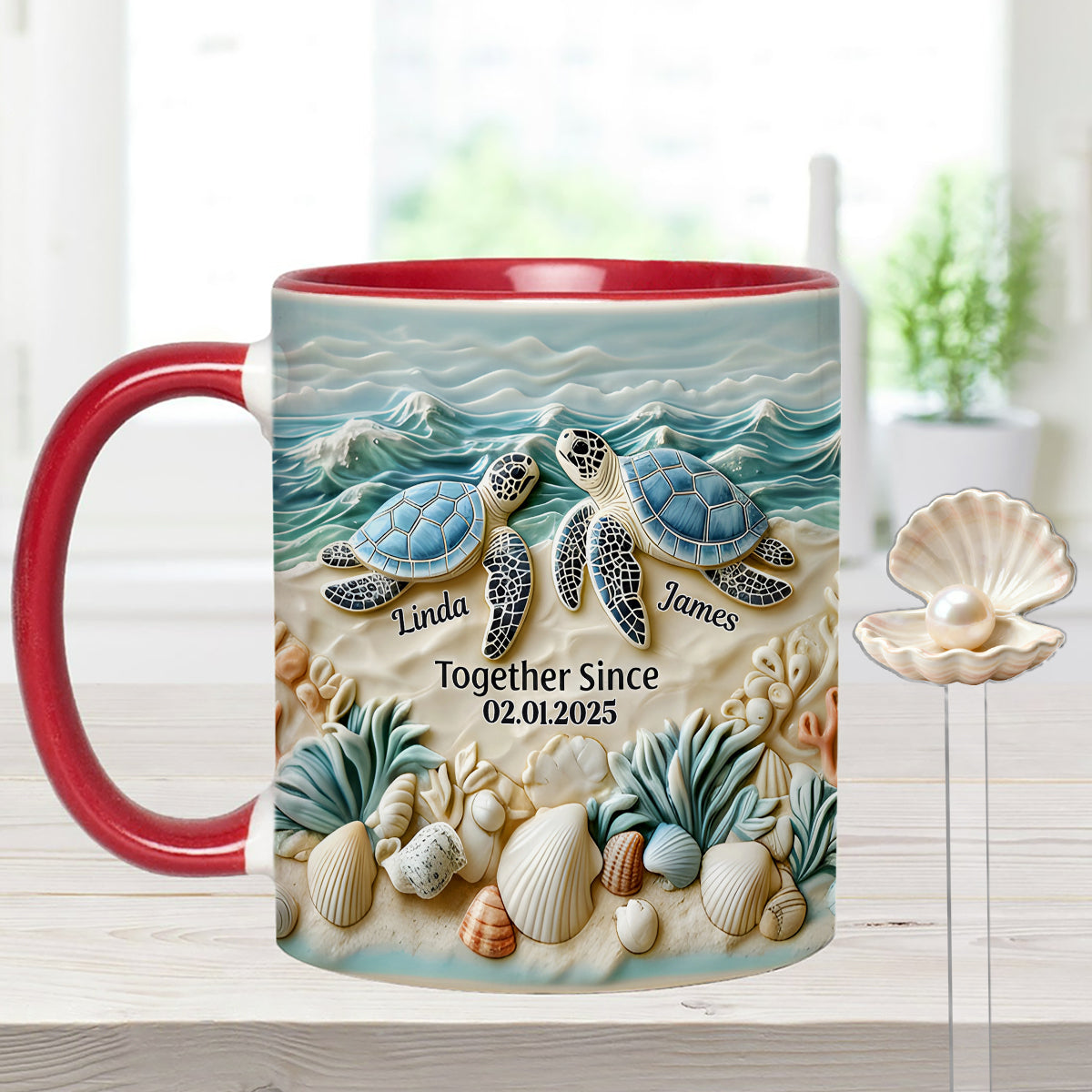 Couple de tortues - Mug personnalisé avec agitateurs en acrylique