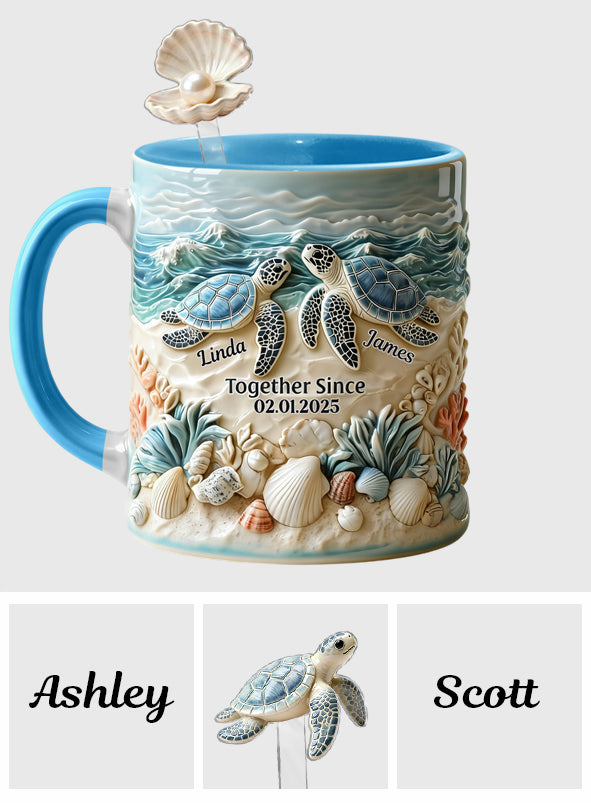 Couple de tortues - Mug personnalisé avec agitateurs en acrylique
