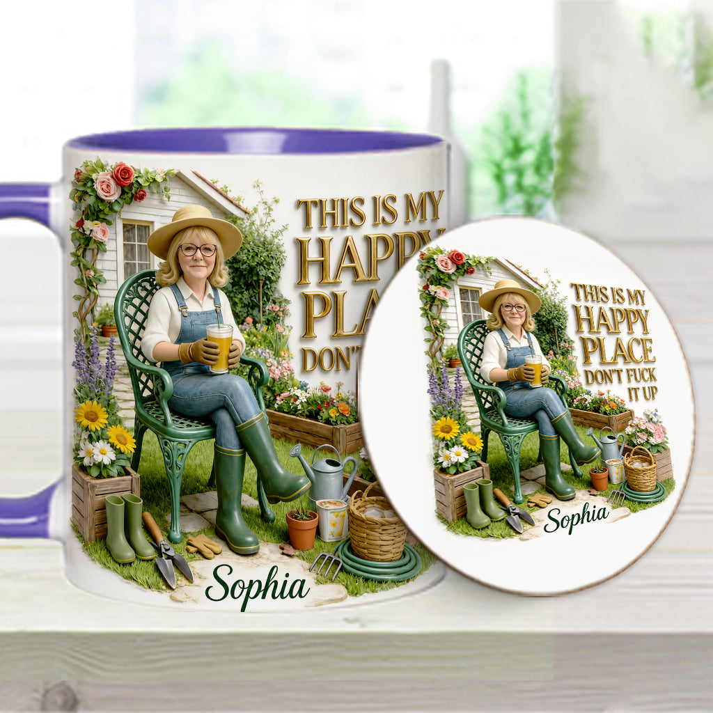 Garden Is My Happy Place - Personalized Gardening Accent Mug & Coaster
