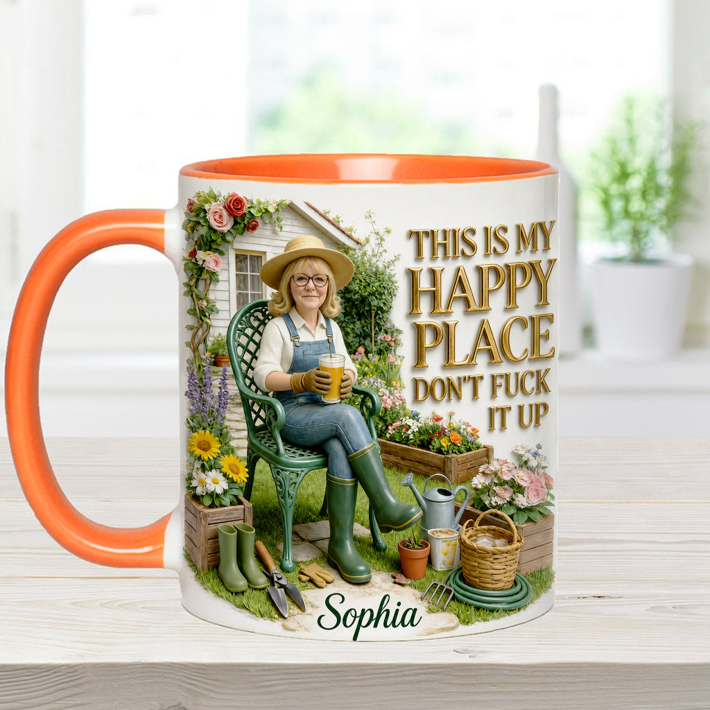 Garden Is My Happy Place - Personalized Gardening Accent Mug & Coaster