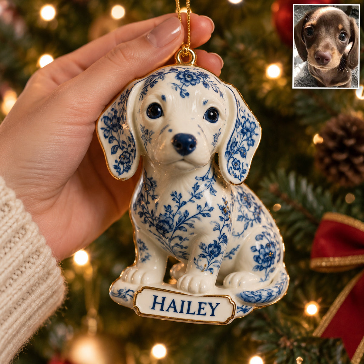 Ornement 3D Premium Personnalisé - Toile De Jouy Chien