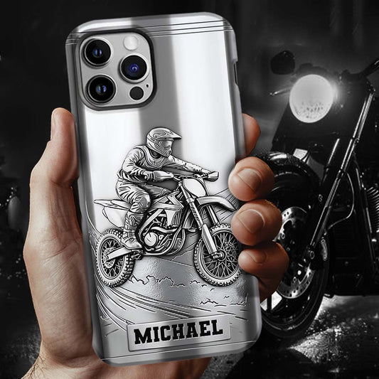 Coque de téléphone personnalisée motif motocross/cross métallisée - Coque de téléphone imprimée intégralement sur le thème du motocross